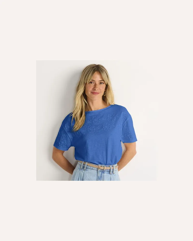 Lands' End Flammgarn-Shirt mit Stickereien, Damen, Größe:40-42 regular, Blau, Baumwolle, by Blau
