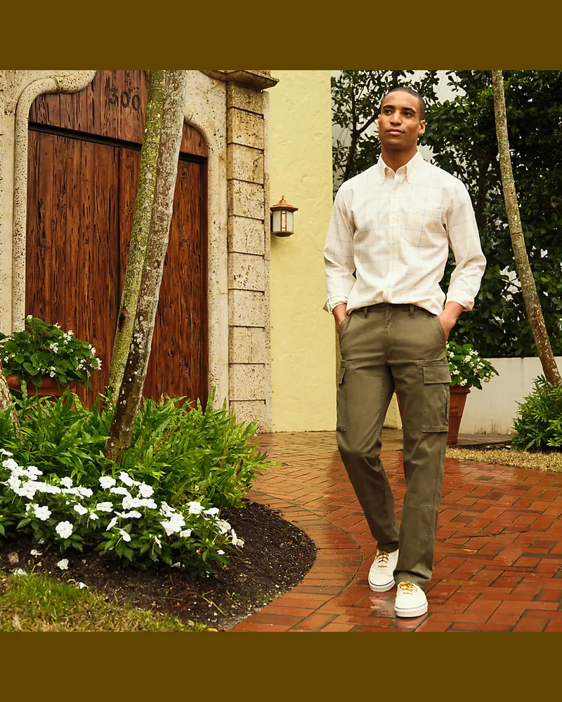 Lands' End Classic Fit Cargohose mit Dehnbund, Herren, Größe regular, Grün, Baumwolle, by Grün