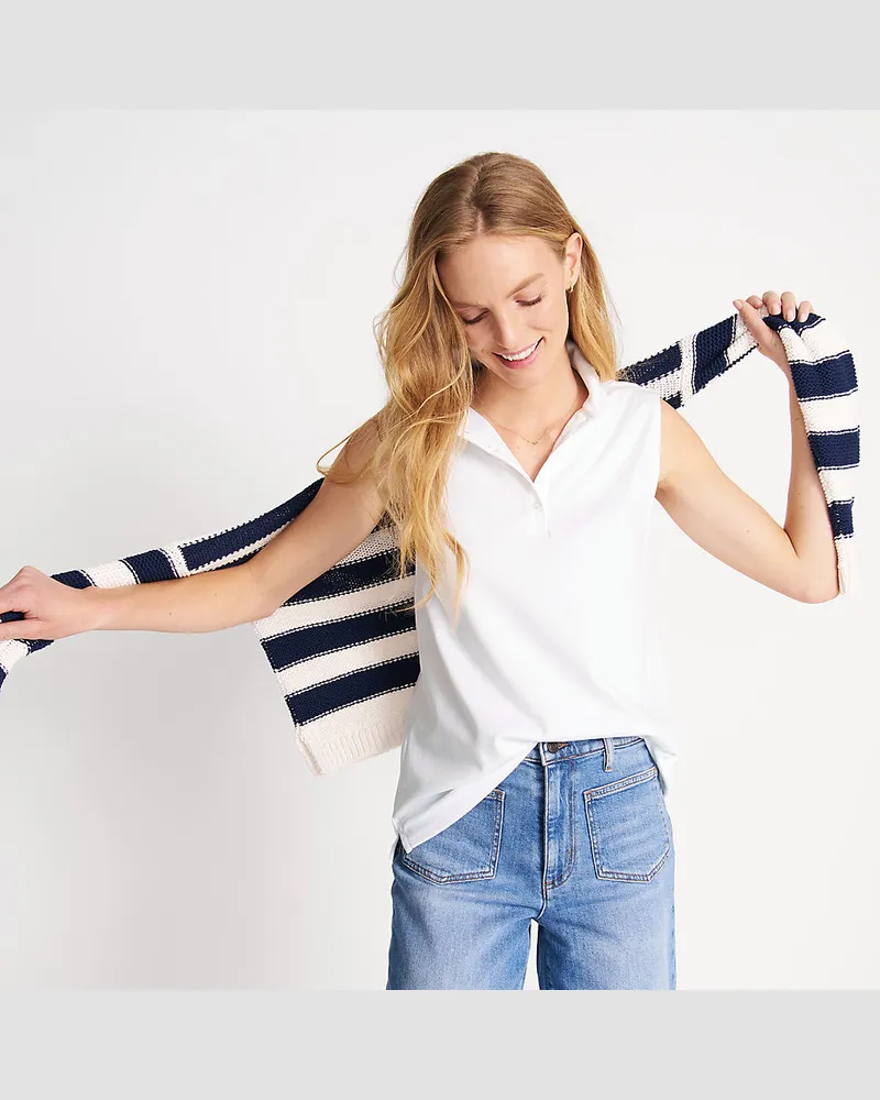 Lands' End Ã„rmelloses Supima-Poloshirt, Damen, GrÃ¶ÃŸe regular, WeiÃŸ, Baumwolle, by Weiãÿ