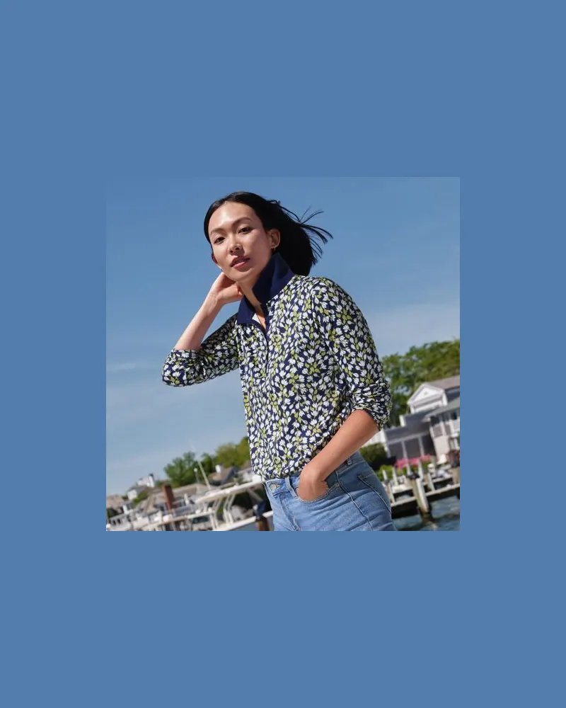 Lands' End Supima-Poloshirt mit langen Ärmeln, Damen, Größe:40-42 petite, Blau, Baumwolle, by Blau