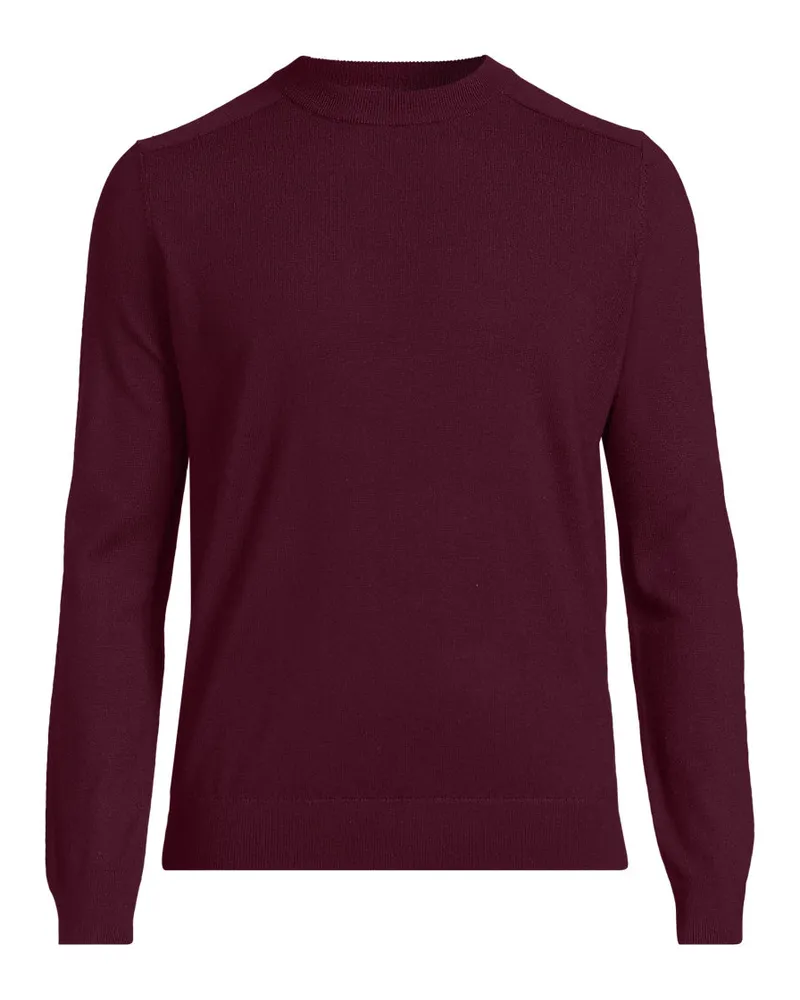 Lands' End Merino-Rundhalspullover, Herren, Größe regular, Rot, Wolle, by Rot