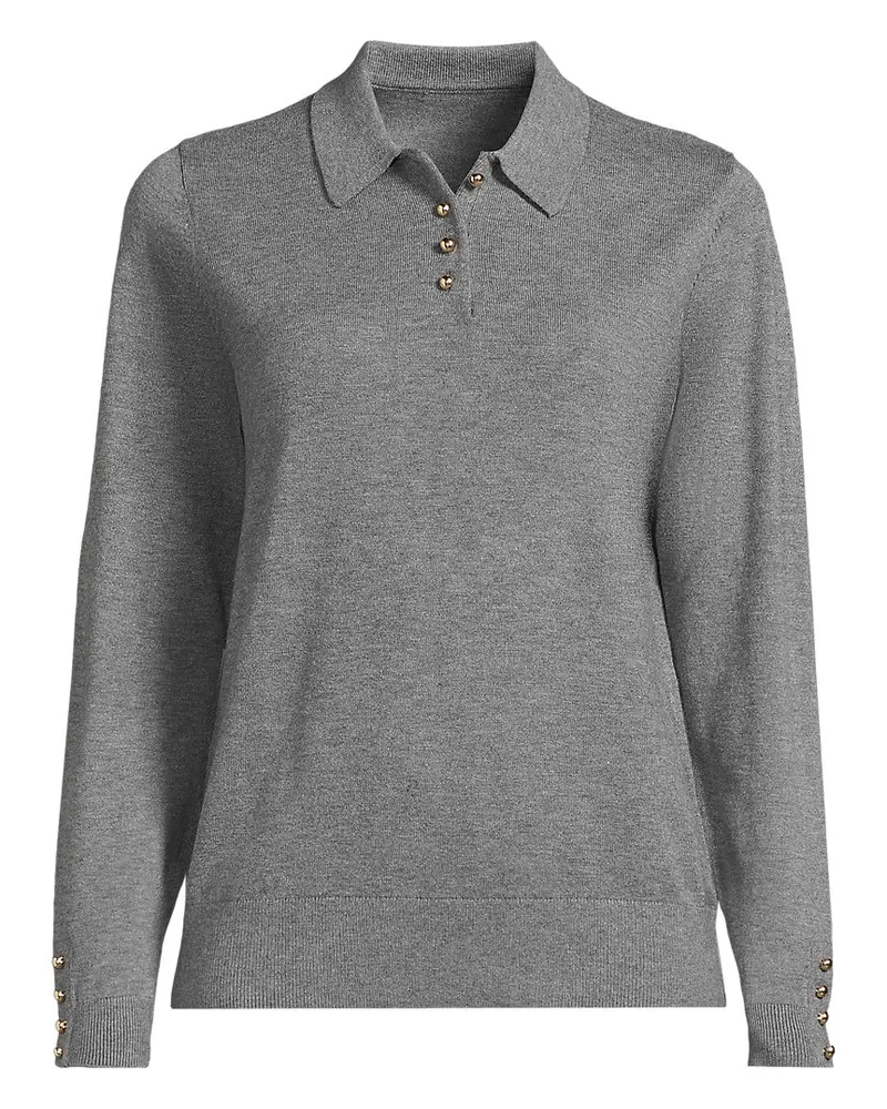 Lands' End Polopullover mit goldfarbenen Knöpfen, Damen, Größe petite, Grau, Polyester/Viskose/Polyester-Mischung, by Grau