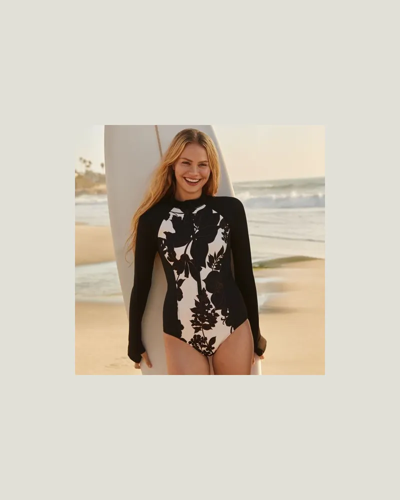 Lands' End Langärmeliger Komfort-Badeanzug, Damen, Größe regular, Weiß, Elasthan/Nylon-Mischung, by Weiß