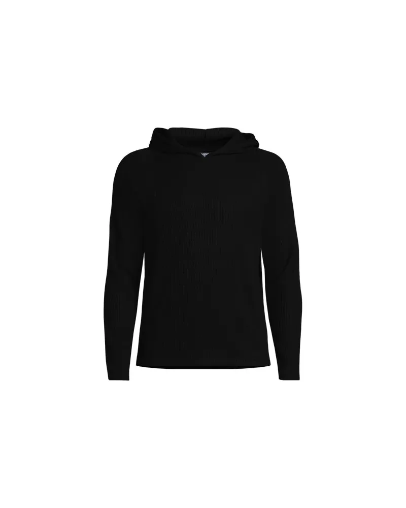 Lands' End Weicher Rippstrick-Kapuzenpullover, Herren, Größe:56-58 regular, Schwarz, Elasthan/Viskose-Mischung/Polyester-Mischung, by Schwarz