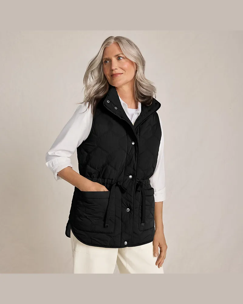 Lands' End Wendbare, gesteppte Sherpa-Fleeceweste, Damen, Größe regular, Schwarz, Polyester/Nylon, by Schwarz