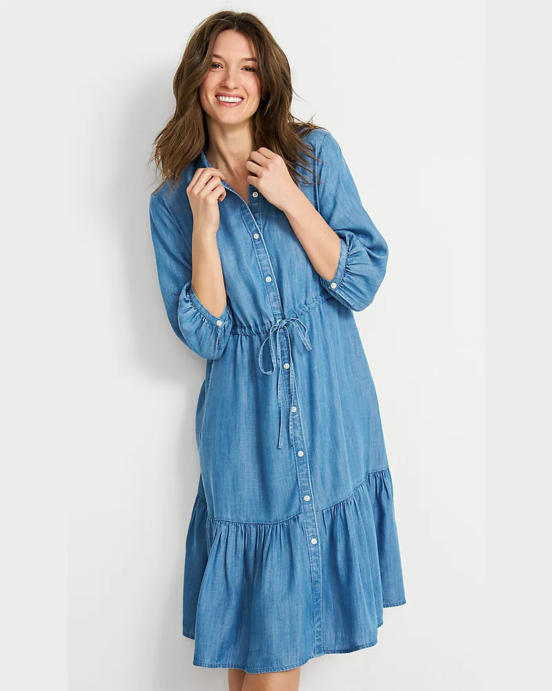 Lands' End Tencel Midi-Hemdblusenkleid, Damen, Größe regular, Blau, by Blau