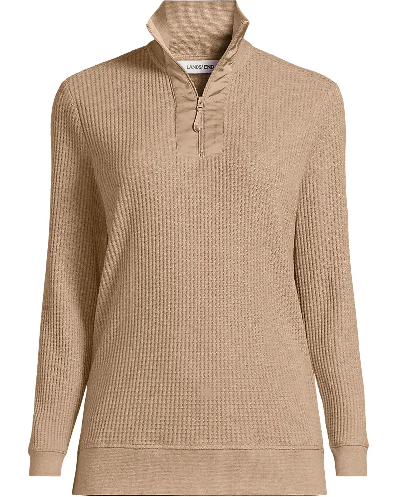 Lands' End Waffelstrick-Pullover mit Reißverschluss, Damen, Größe regular, Braun, Baumwoll-Mischung/Polyester-Mischung, by Braun