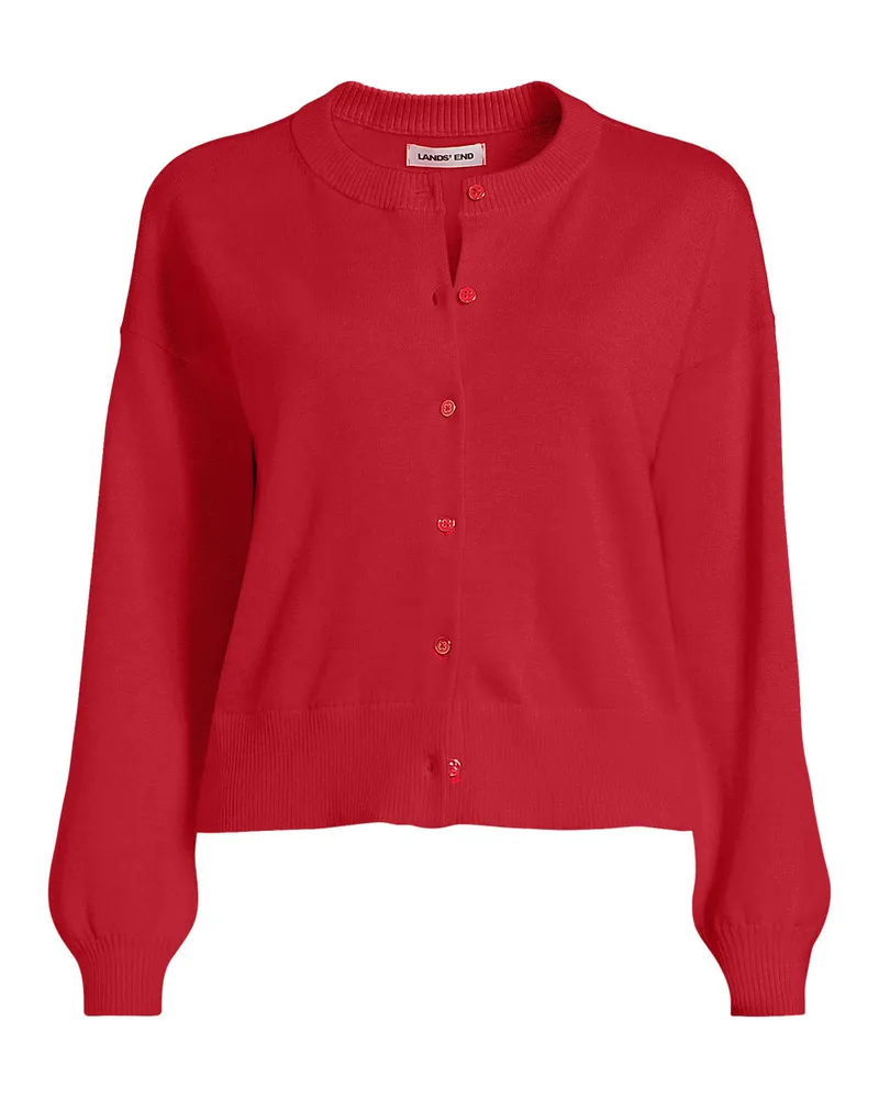 Lands' End Kurzer Feinstrick-Cardigan aus Baumwolle, Damen, Größe plus, Rot, Baumwolle, by Rot