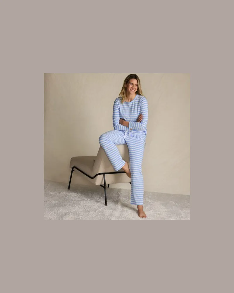 Lands' End Gemustertes Jersey Pyjama-Set, Damen, Größe:40-42 regular, Blau, Elasthan/Baumwoll-Mischung, by Blau