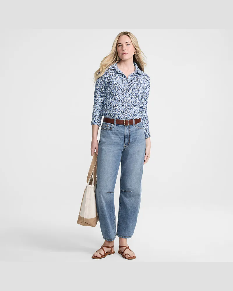 Lands' End Soft Denim Relaxte Barrel-Jeans Mid Waist, Damen, Größe:34 regular, Blau, by Blau