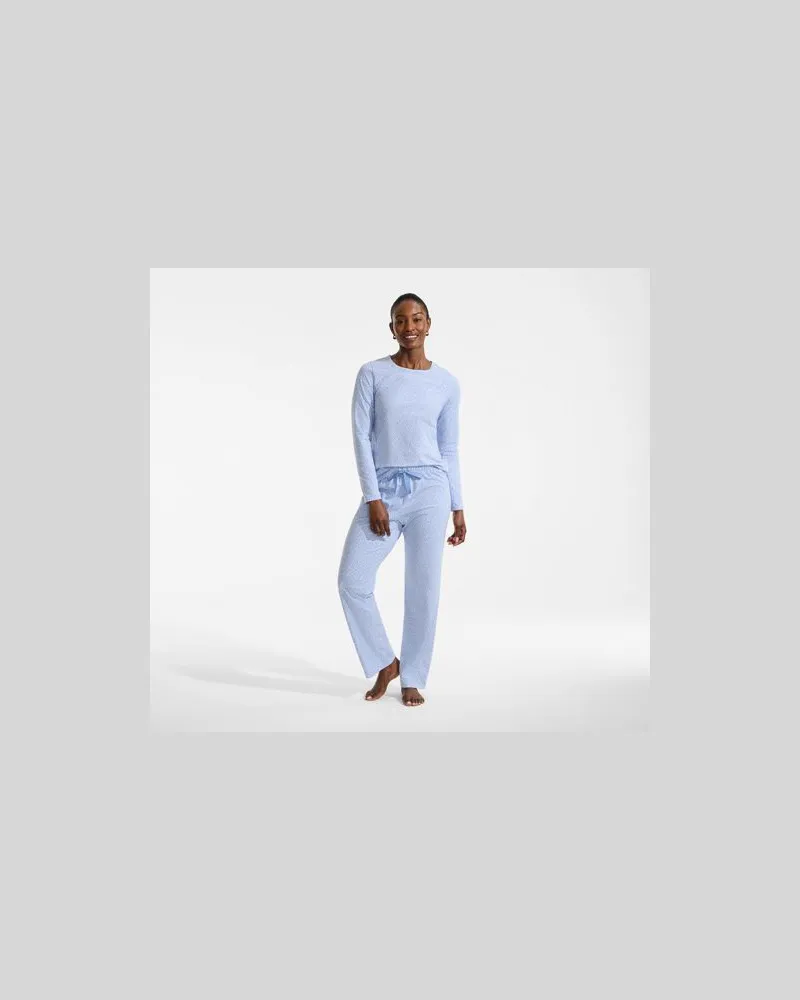 Lands' End Gemustertes Pyjama-Set aus Baumwoll-Jersey, Damen, Größe regular, Blau, Elasthan/Baumwoll-Mischung, by Blau