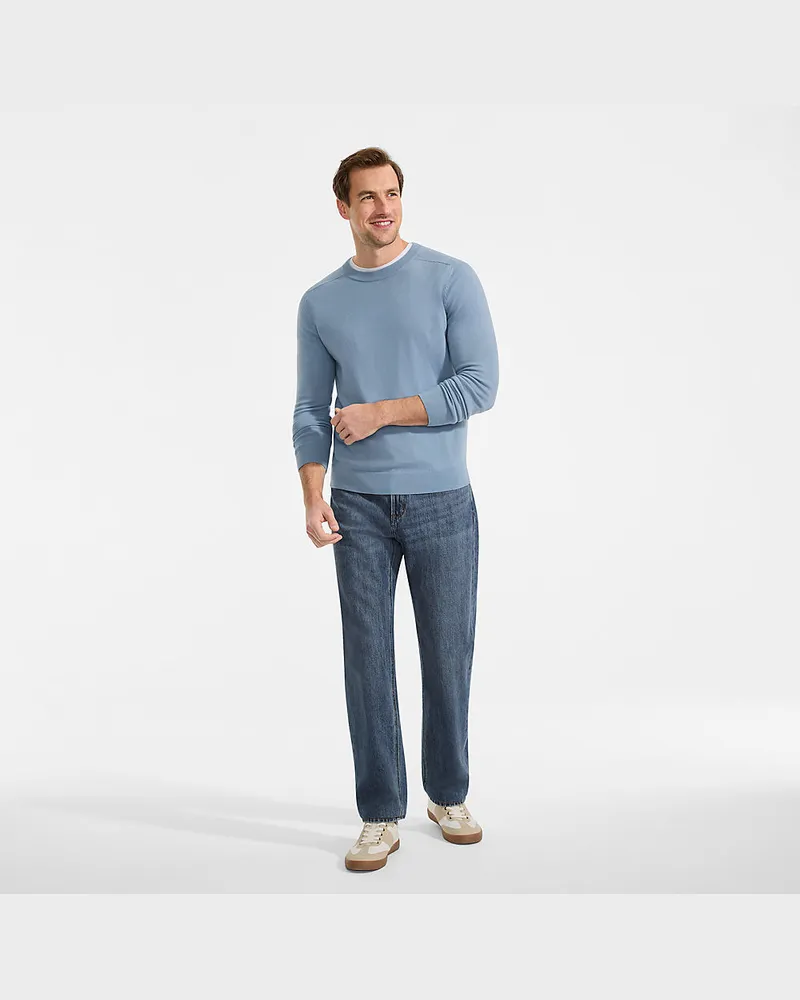 Lands' End Merino-Rundhalspullover, Herren, Größe regular, Blau, Wolle, by Blau