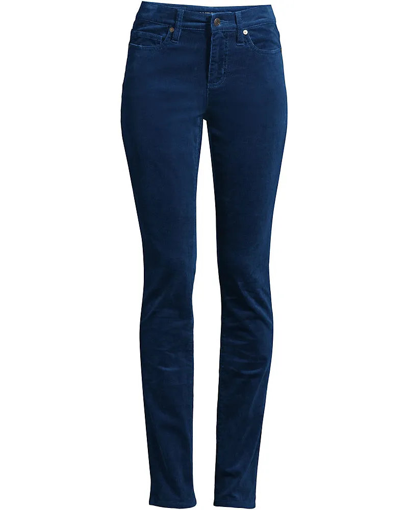 Lands' End Straight Fit Cordhose Mid Waist, Damen, Größe regular, Blau, Baumwoll-Mischung, by Blau
