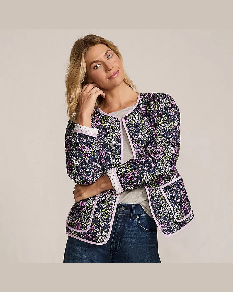 Lands' End Kragenlose FEATHERFREE Wende-Steppjacke Gemustert, Damen, Größe regular, Lila, Polyester, by Lila