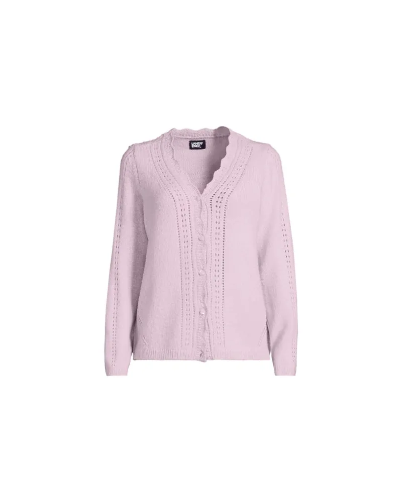 Lands' End V-Cardigan mit Ajourmuster, Damen, Größe:40-42 regular, Lila, Wolle/Polyester/Polyacryl, by Lila