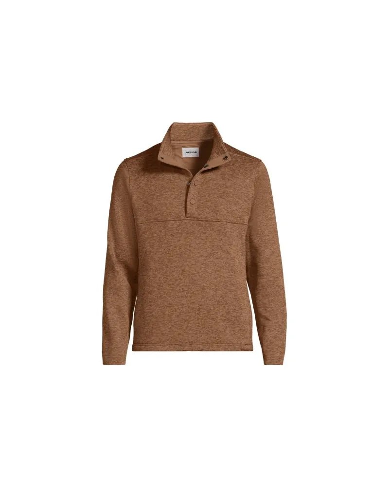 Lands' End Strickfleece-Pullover mit Druckknopfleiste, Herren, Größe regular, Braun, Polyester, by Braun