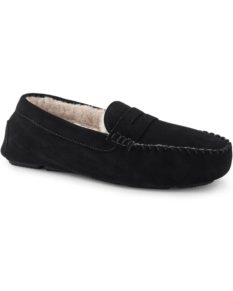 Lands' End Veloursleder-Mokassins, Herren, Größe regular, Schwarz, Leder/Rauleder, by Schwarz