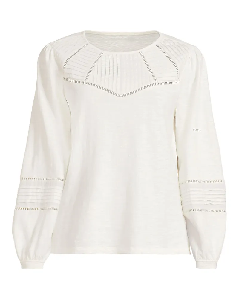 Lands' End Flammgarn-Shirt mit Biesen-Verzierung, Damen, GrÃ¶ÃŸe plus, WeiÃŸ, Baumwolle, by Weiãÿ