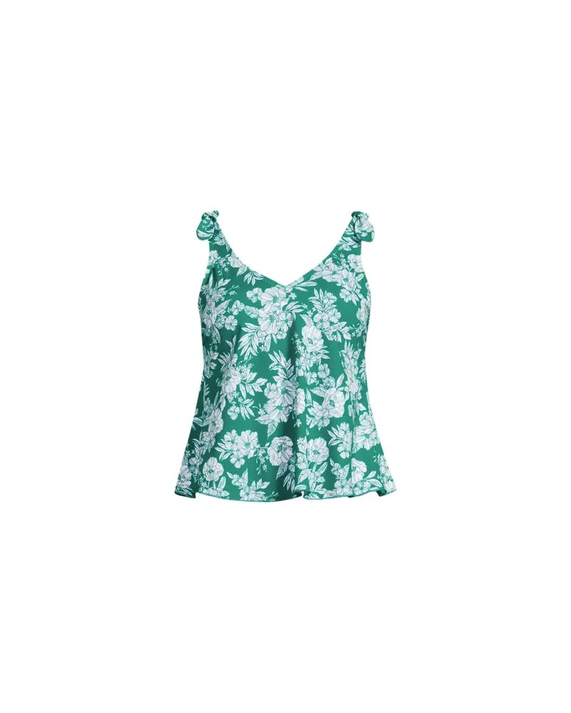 Lands' End Tankini-Top mit geknoteten Trägern und Flattersaum in Lang-Größe, Damen, Größe regular, Grün, Elasthan/Nylon-Mischung, by Grün