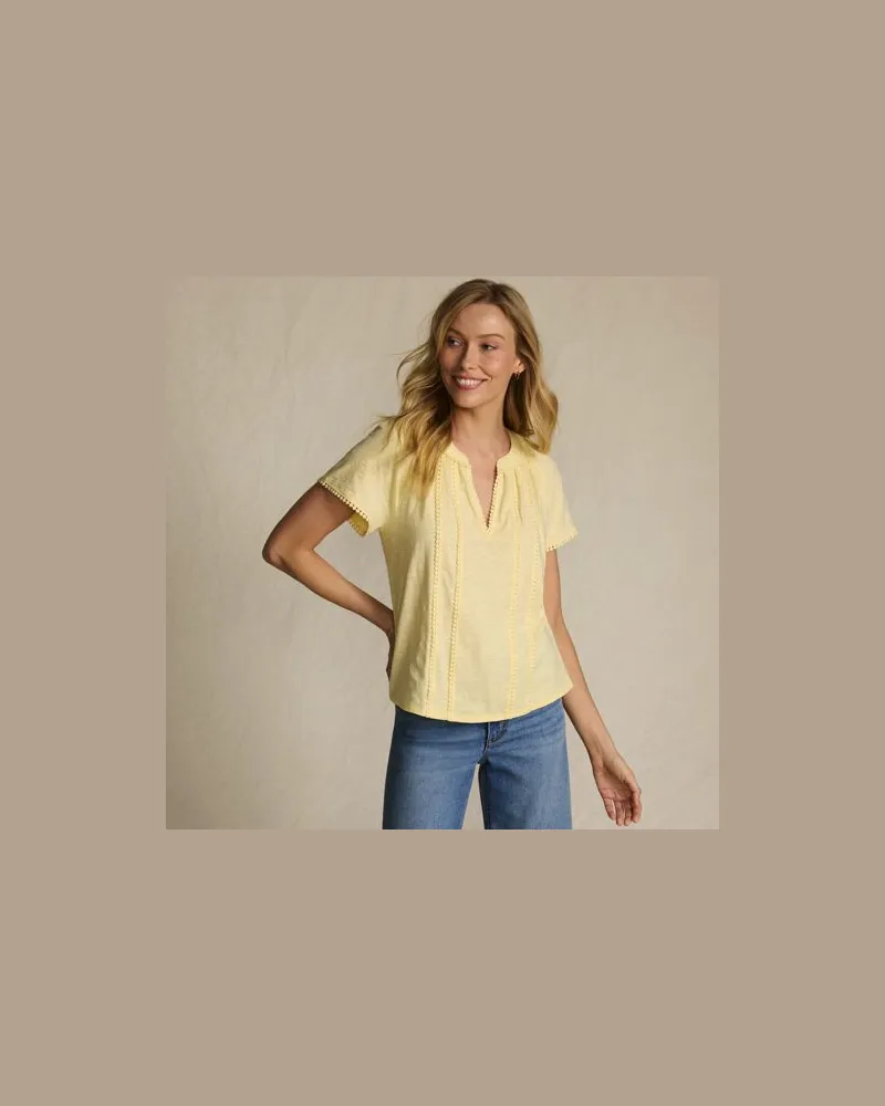 Lands' End Flammgarn-Shirt mit Tunika-Ausschnitt, Damen, Größe regular, Gelb, Baumwolle, by Gelb