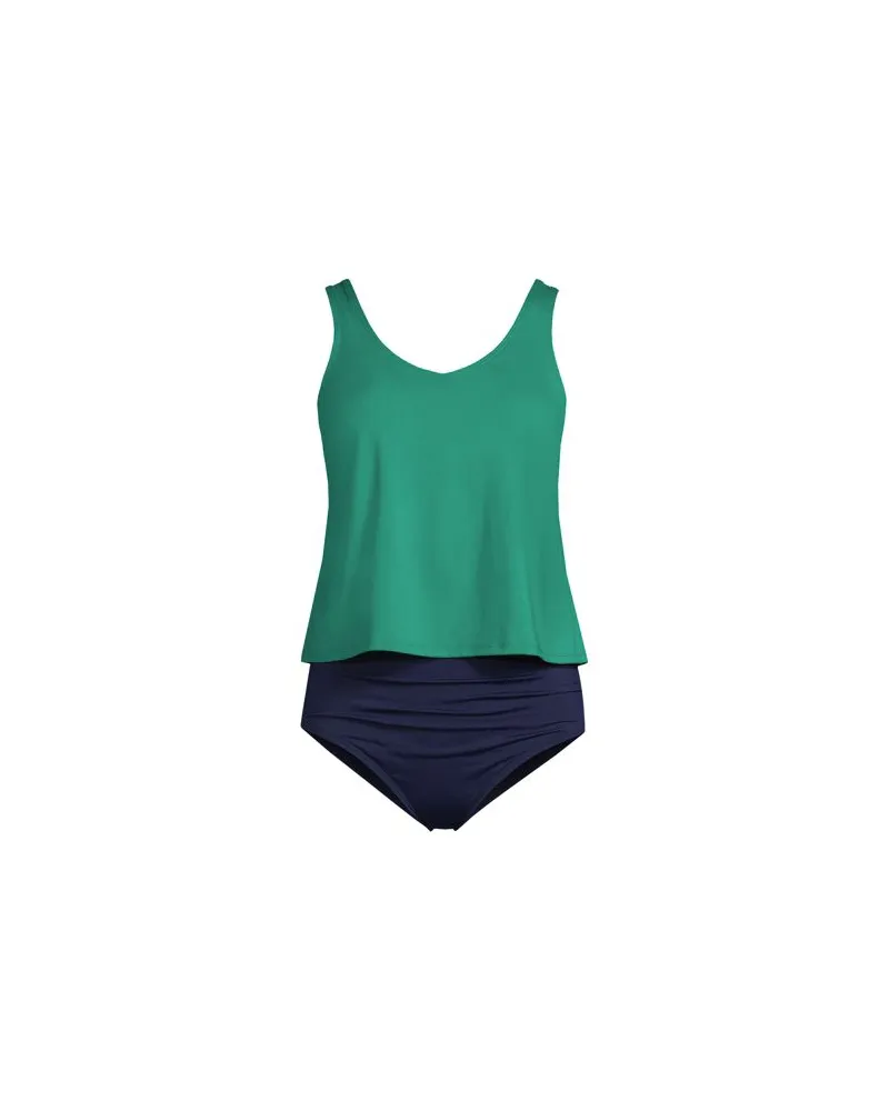 Lands' End Badeanzug in Tankini-Optik chlorresistent, Damen, Größe:32-34 regular, Grün, Elasthan/Nylon-Mischung, by Grün