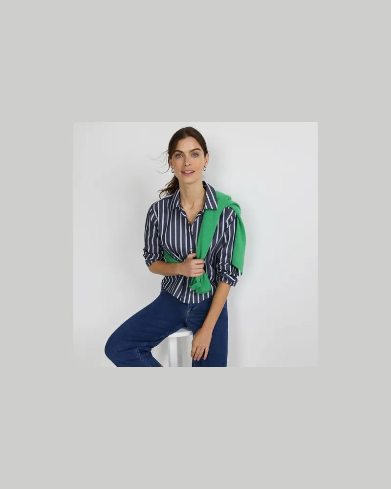 Lands' End Kurze, bügelfreie Hemdbluse in Kastenform, Damen, Größe regular, Blau, Baumwolle, by Blau