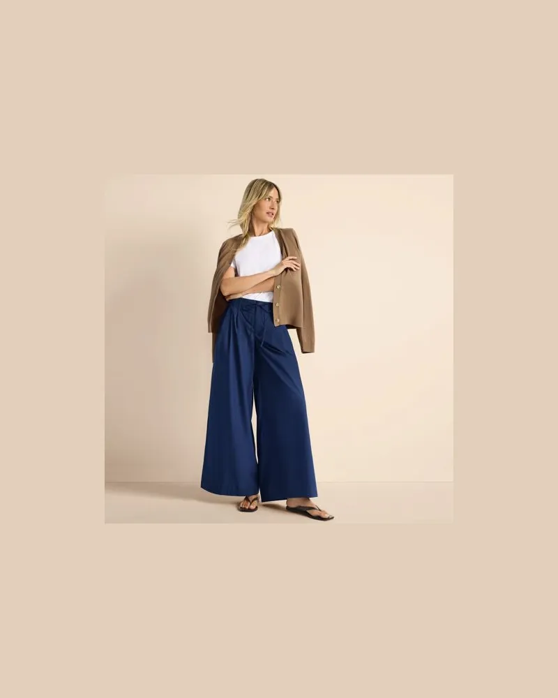 Lands' End Extraweite Bundfaltenhose aus Baumwoll-Popeline, Damen, Größe petite, Blau, Baumwolle, by Blau