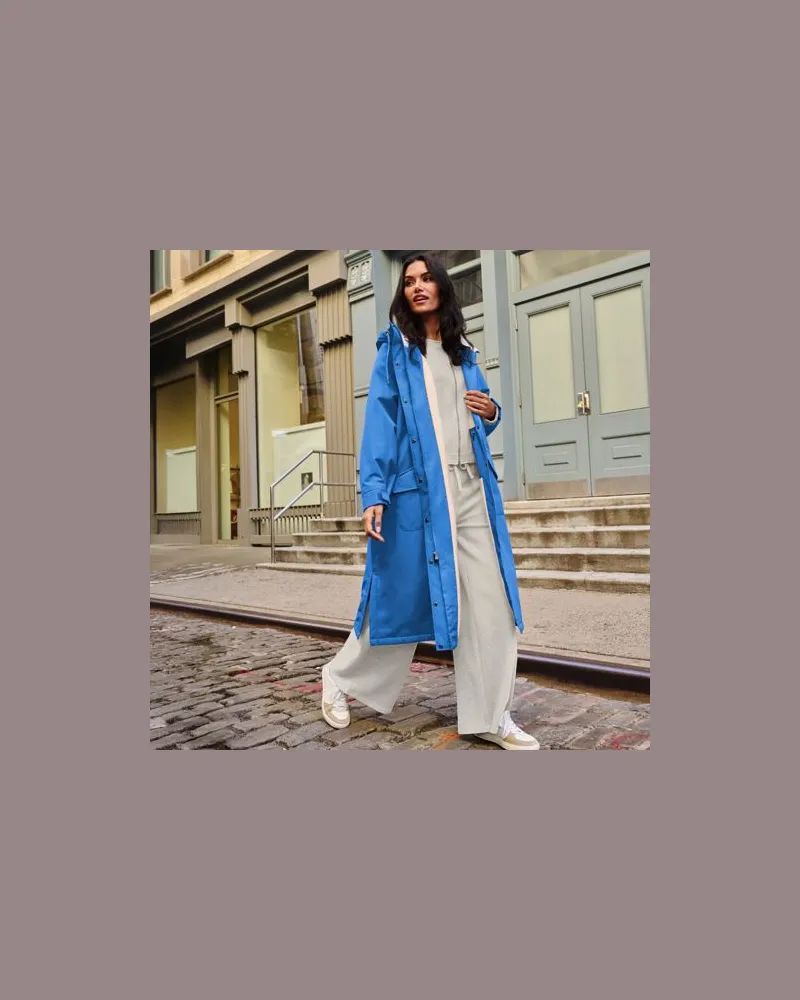 Lands' End Umziehmantel mit Teddyfutter, Damen, Größe regular, Blau, Polyester, by Blau