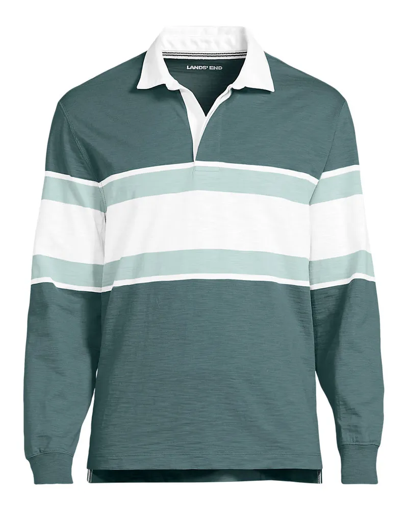 Lands' End Langärmeliges Flammgarn-Rugbyshirt, Herren, Größe regular, Grün, Baumwolle, by Grün