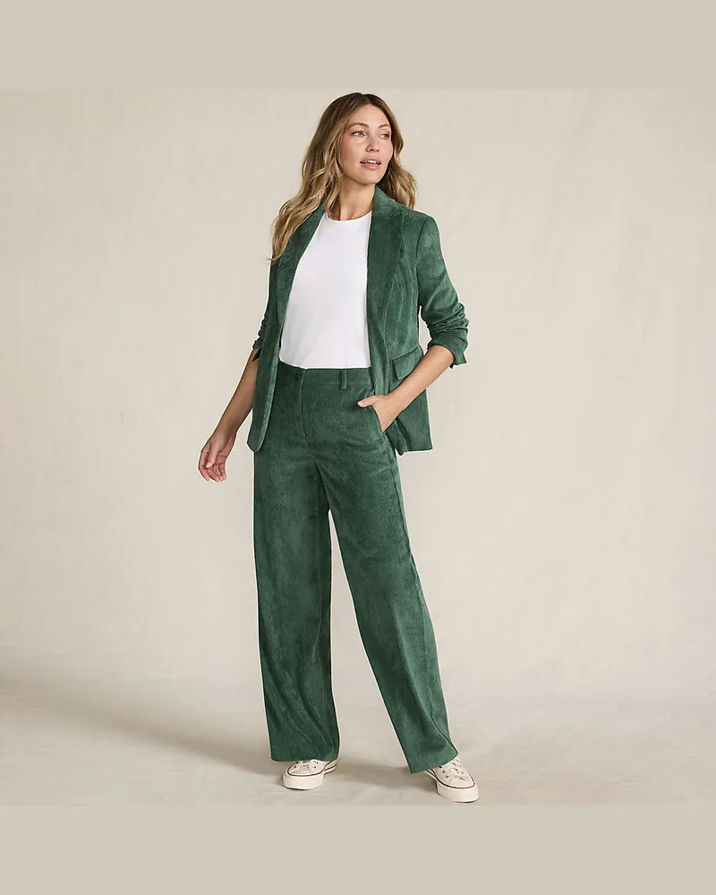Lands' End Stretchcord-Hose mit weitem Bein, Damen, Größe regular, Grün, Polyester/Polyester-Mischung, by Grün