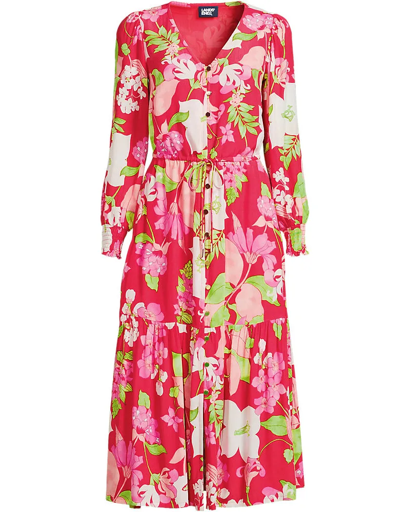 Lands' End Gemustertes Midikleid, Damen, Größe plus, Pink, Viskose, by Pink
