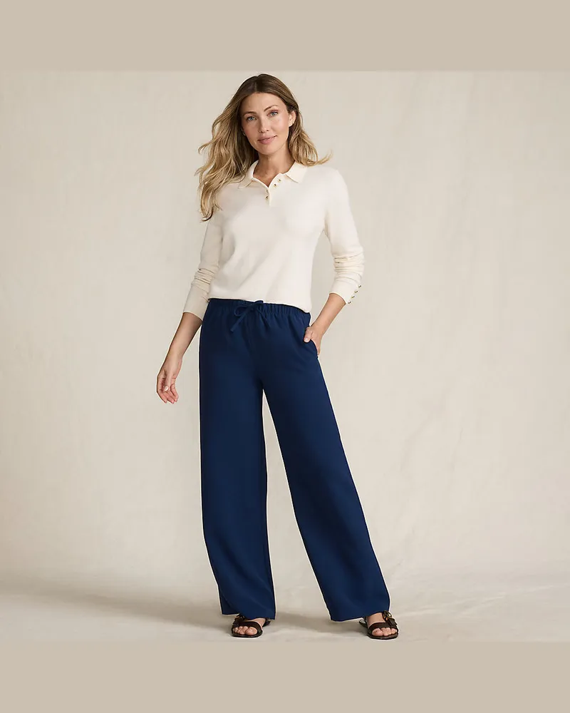 Lands' End Fließende Webhose mit Elastikbund, Damen, Größe regular, Blau, Polyester, by Blau