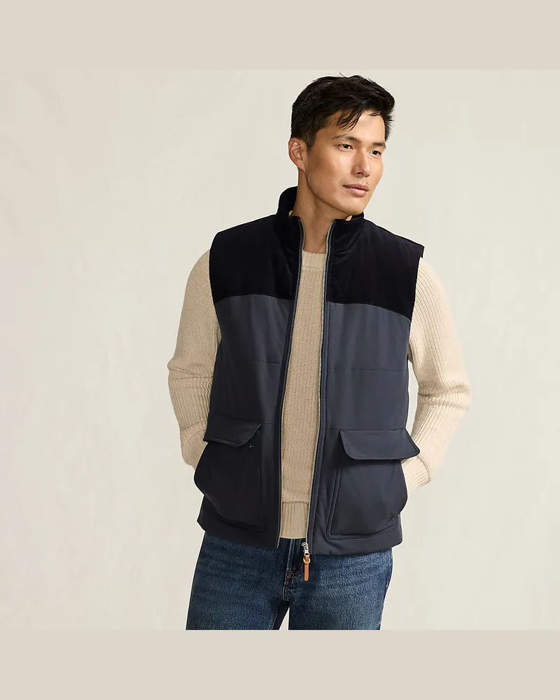 Lands' End Wattierte Weste im Material-Mix, Herren, Größe regular, Blau, Polyester, by Blau
