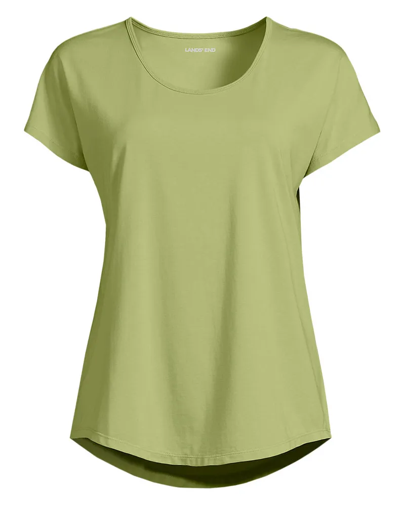 Lands' End Shirt aus Baumwolle/Modal-Mix mit Ballett-Ausschnitt, Damen, Größe regular, Grün, Baumwolle Modal, by Grün