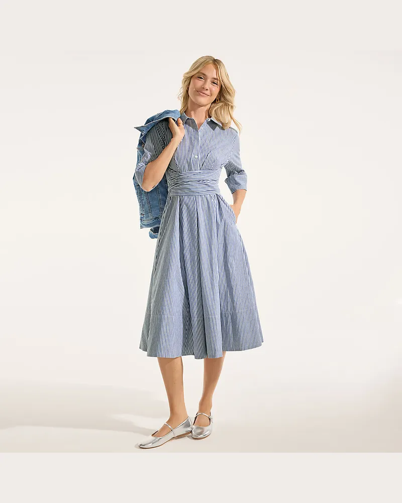Lands' End Baumwoll-Midikleid in Wickeloptik, Damen, Größe:34 regular, Blau, Baumwolle, by Blau