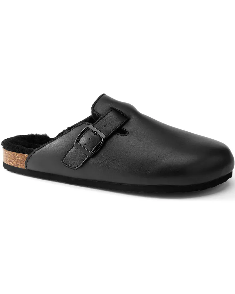 Lands' End Pantoffeln aus Leder mit Schnalle, Herren, Größe regular, Schwarz, Leder, by Schwarz