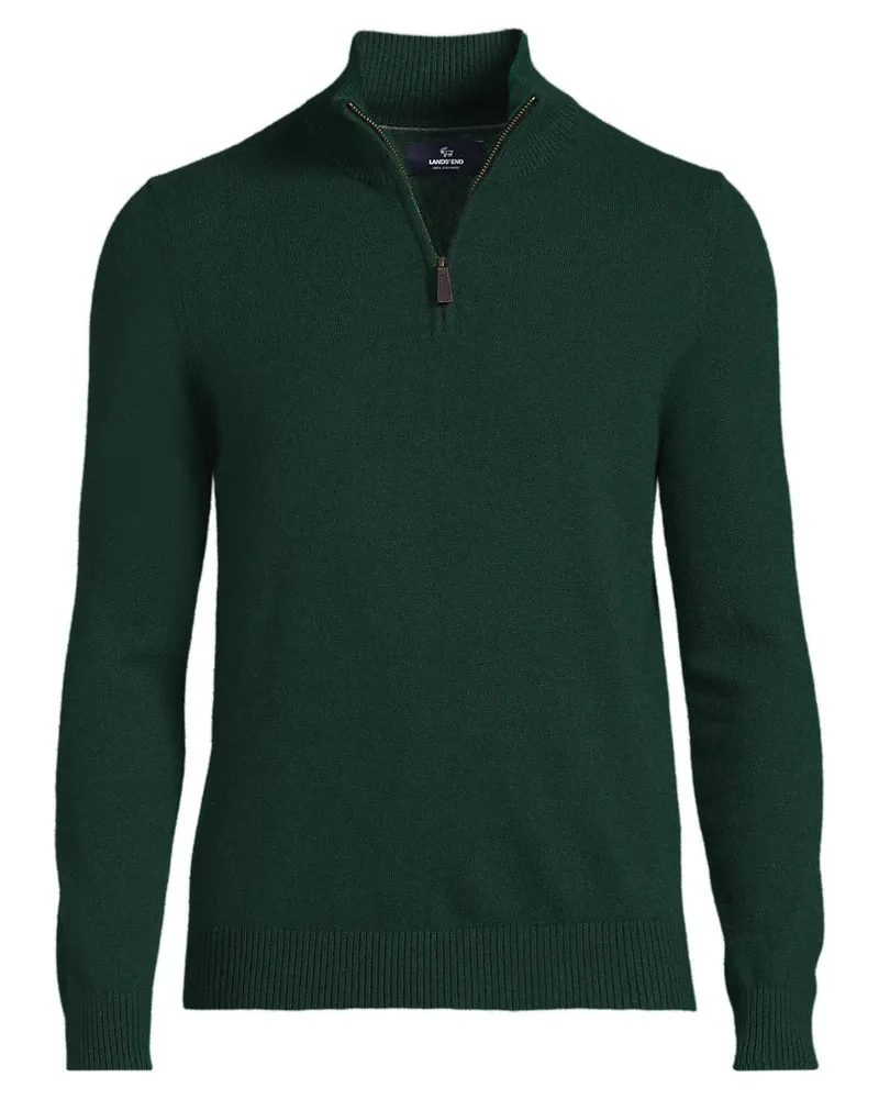 Lands' End Kaschmir-Pullover mit Reißverschluss, Herren, Größe regular, Grün, Kaschmir, by Grün