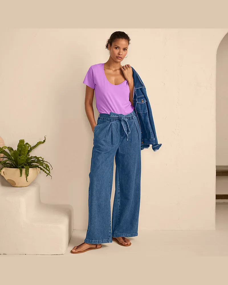 Lands' End Weite Paperbag-Jeans, Damen, Größe regular, Blau, Lyocell (Viskose)/Baumwoll-Mischung, by Blau