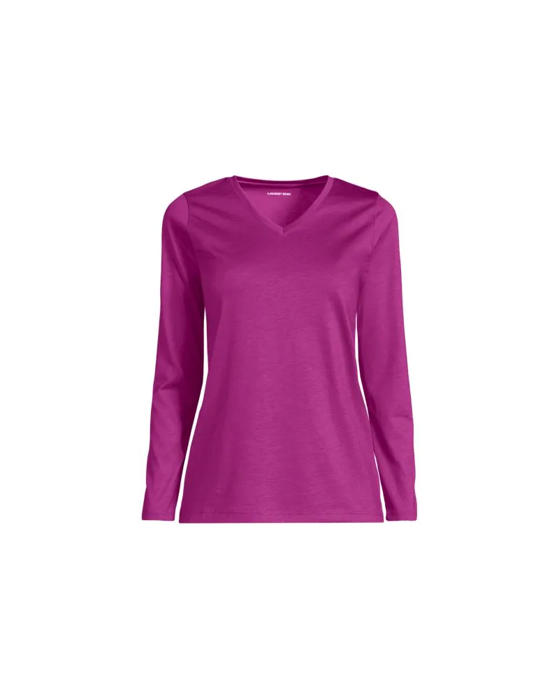Lands' End Supima® Langarm-Shirt mit V-Ausschnitt, Damen, Größe:32-34 petite, Pink, Baumwolle, by Pink