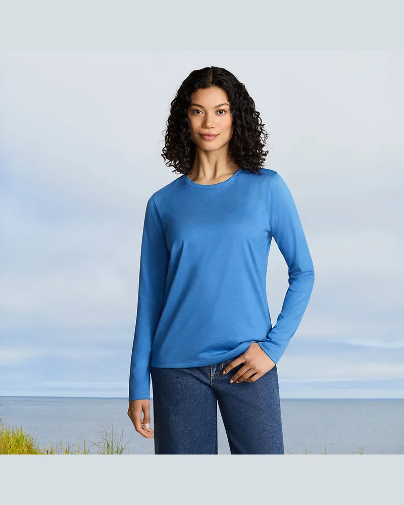 Lands' End Supima-Shirt, Langarm, Damen, GrÃ¶ÃŸe regular, Blau, Baumwolle, by Blau