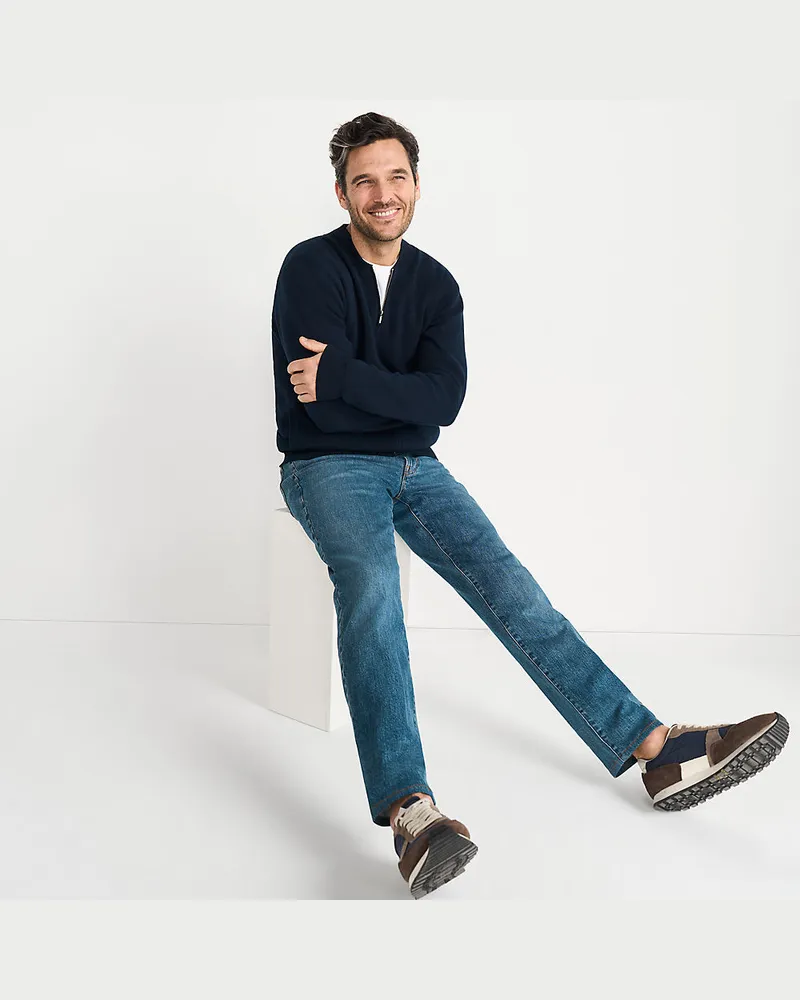 Lands' End Feinstrick-Bomberjacke, Herren, Größe regular, Blau, Baumwolle, by Blau