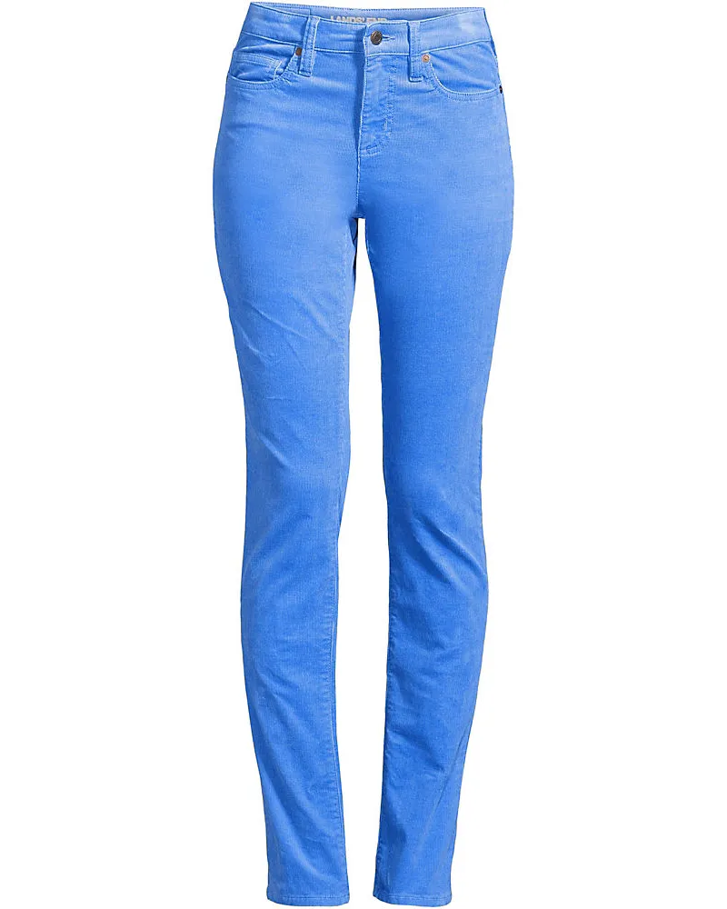 Lands' End Straight Fit Cordhose Mid Waist, Damen, Größe plus, Blau, Baumwoll-Mischung, by Blau