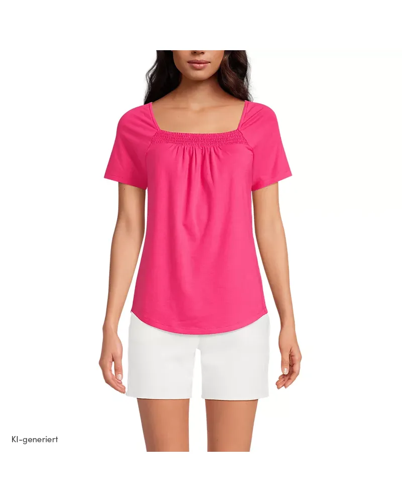 Lands' End Baumwoll/Modal-Shirt mit gesmoktem Ausschnitt, Damen, Größe regular, Pink, Baumwolle Modal, by Pink