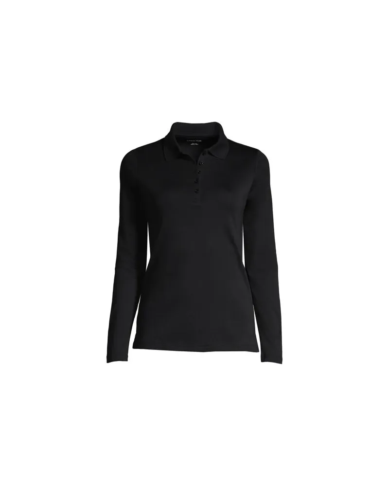 Lands' End Supima-Poloshirt mit langen Ärmeln, Damen, Größe plus, Schwarz, Baumwolle, by Schwarz