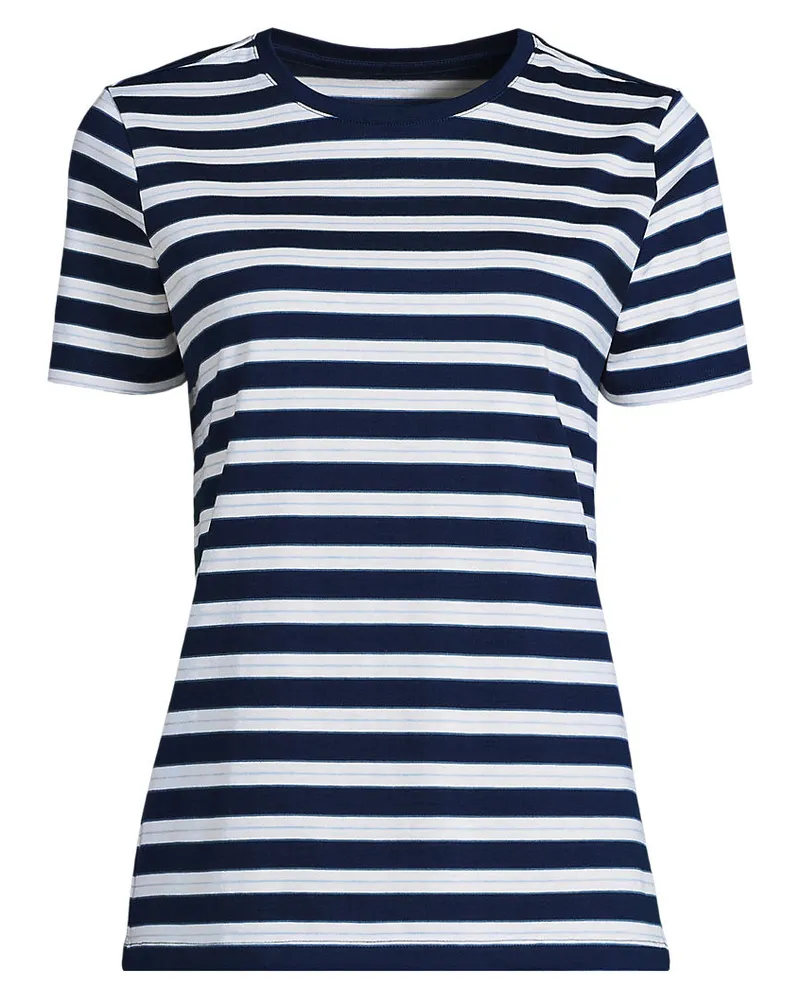 Lands' End Supima Kurzarm-Shirt mit rundem Ausschnitt, Damen, GrÃ¶ÃŸe petite, Blau, Baumwolle, by Blau