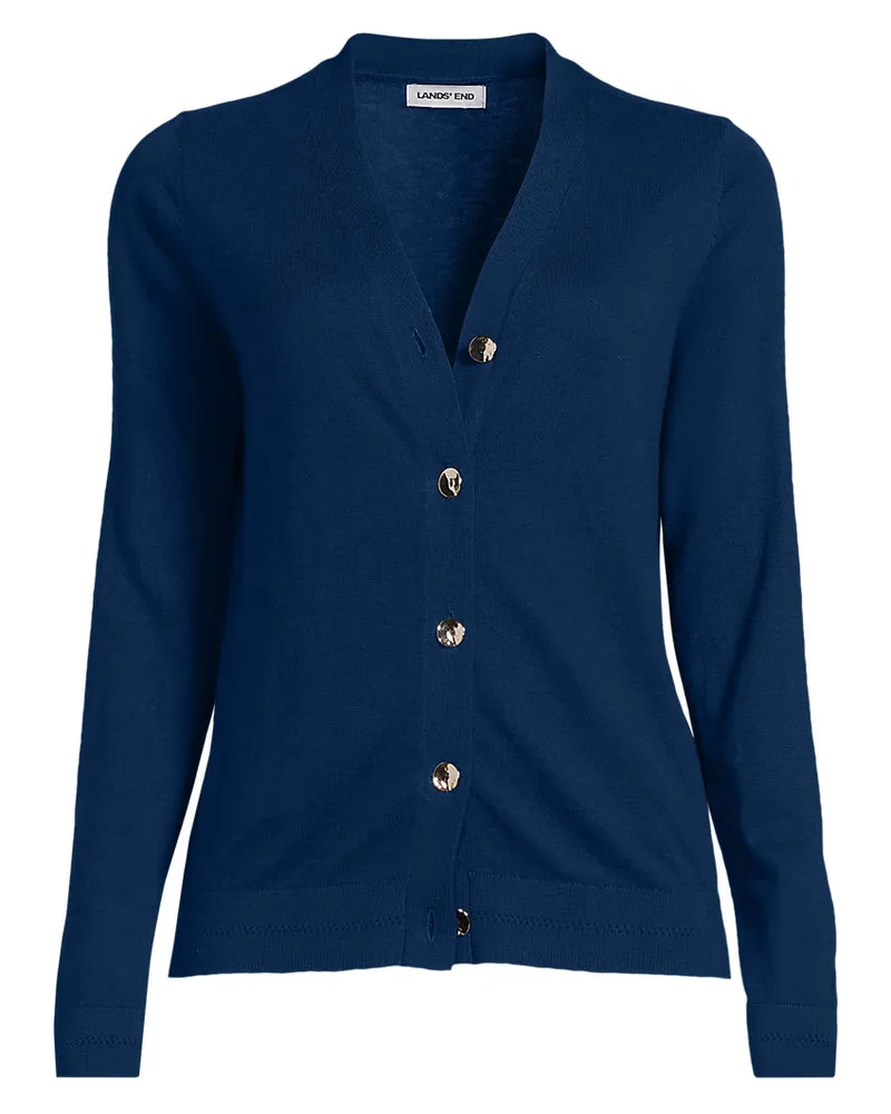 Lands' End Cardigan aus Baumwolle/Seidenmix, Damen, Größe regular, Blau, Baumwolle/Seide/Nylon, by Blau