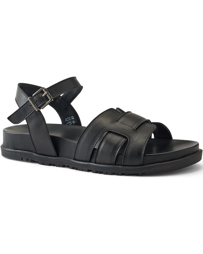 Lands' End Ledersandalen mit Knöchelriemchen, Damen, Größe regular, Schwarz, Leder, by Schwarz