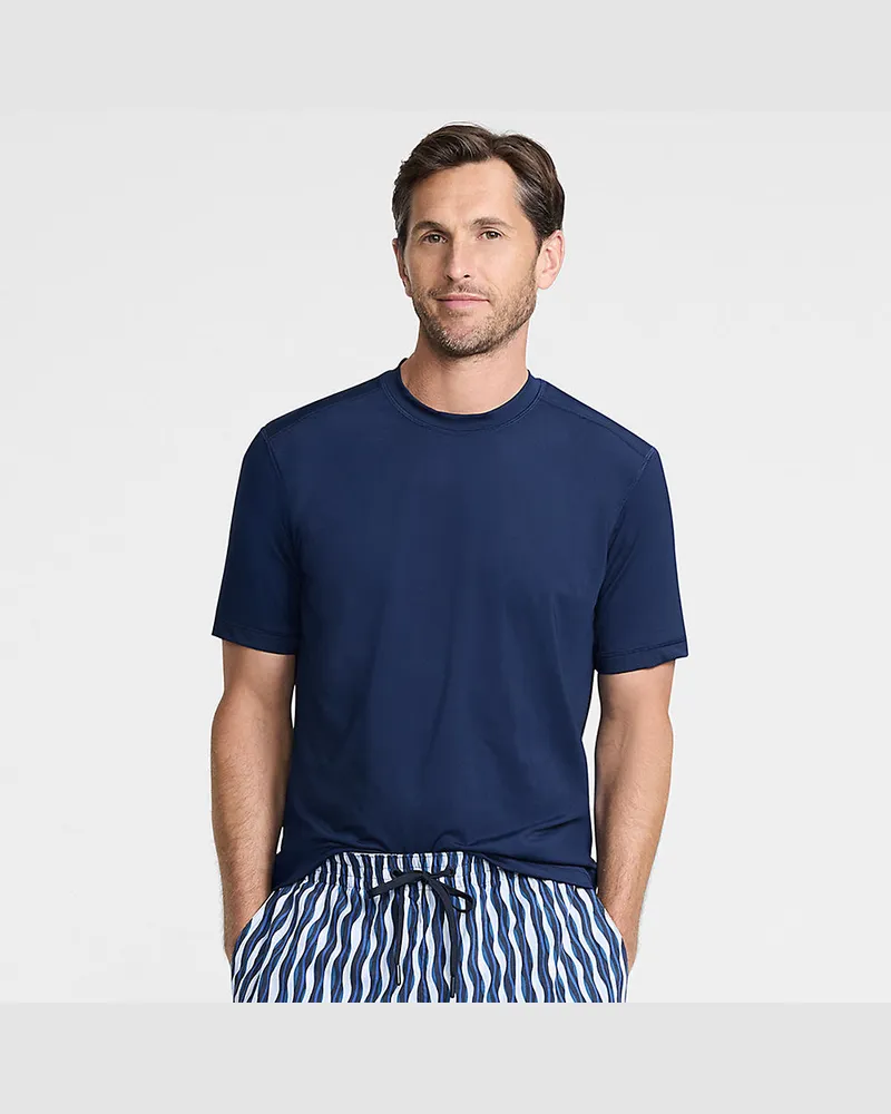 Lands' End Kurzarm-Badeshirt, Herren, Größe regular, Blau, by Blau