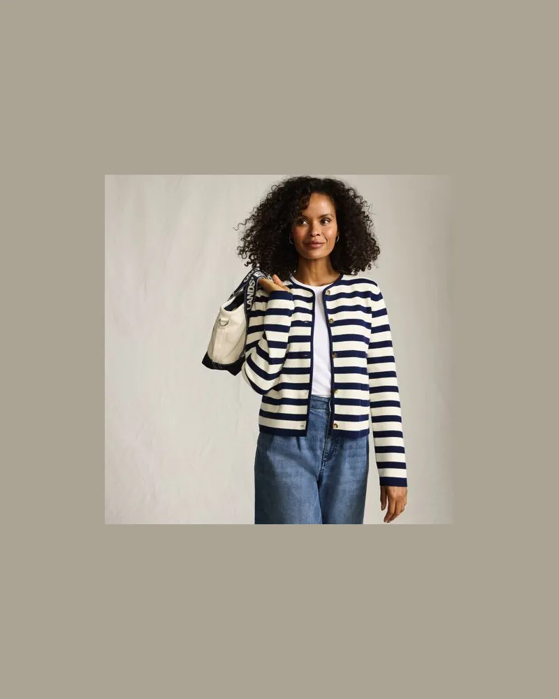 Lands' End Kragenloser Feinstrick-Blazer, Damen, Größe petite, Weiß, Baumwolle, by Weiß