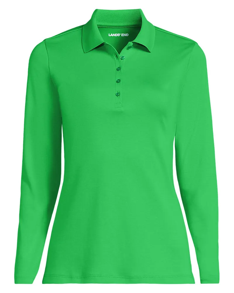 Lands' End Supima-Poloshirt mit langen Ärmeln, Damen, Größe plus, Grün, Baumwolle, by Grün